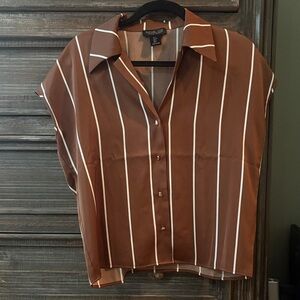 Rachel Zoe Brown and White Striped Button-Down Shirt